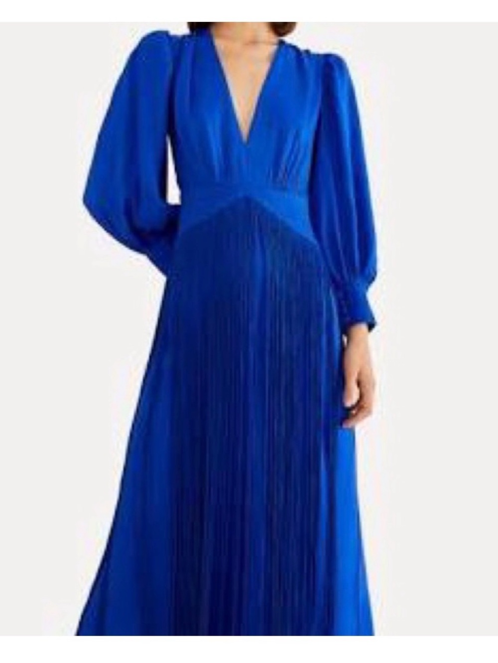 NWT FARM Rio Electric Blue V-Neck Pleated Maxi Dress L no tangles! - Picture 4 of 4